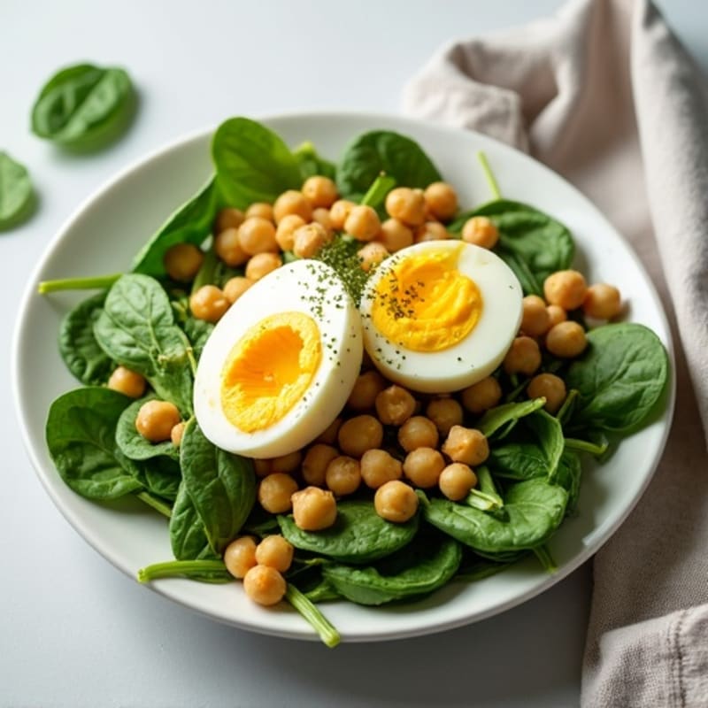 Chickpea Spinach Salad with Hard-Boiled Eggs
