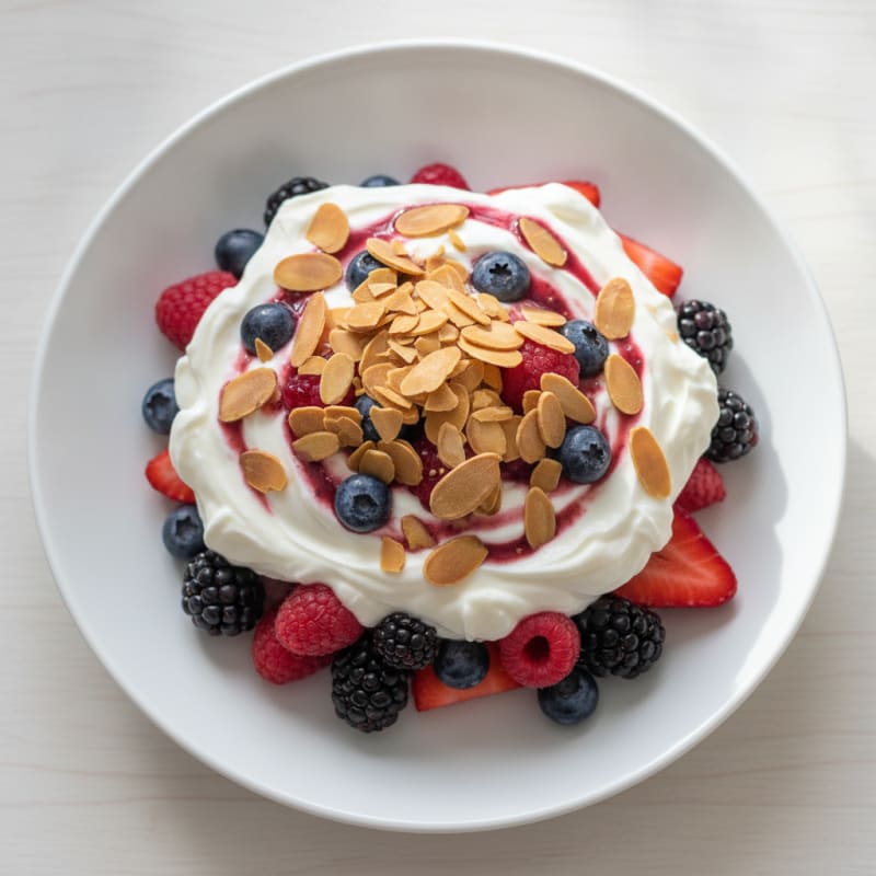 Greek Yogurt Protein Parfait with Mixed Berries and Almonds