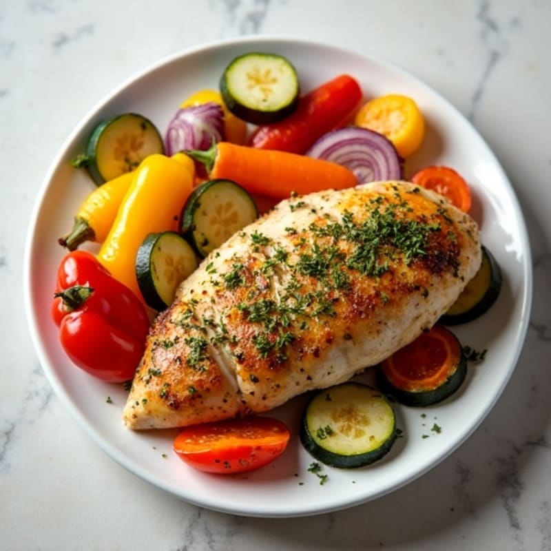 Herb-Crusted Sheet Pan Chicken with Roasted Rainbow Vegetables