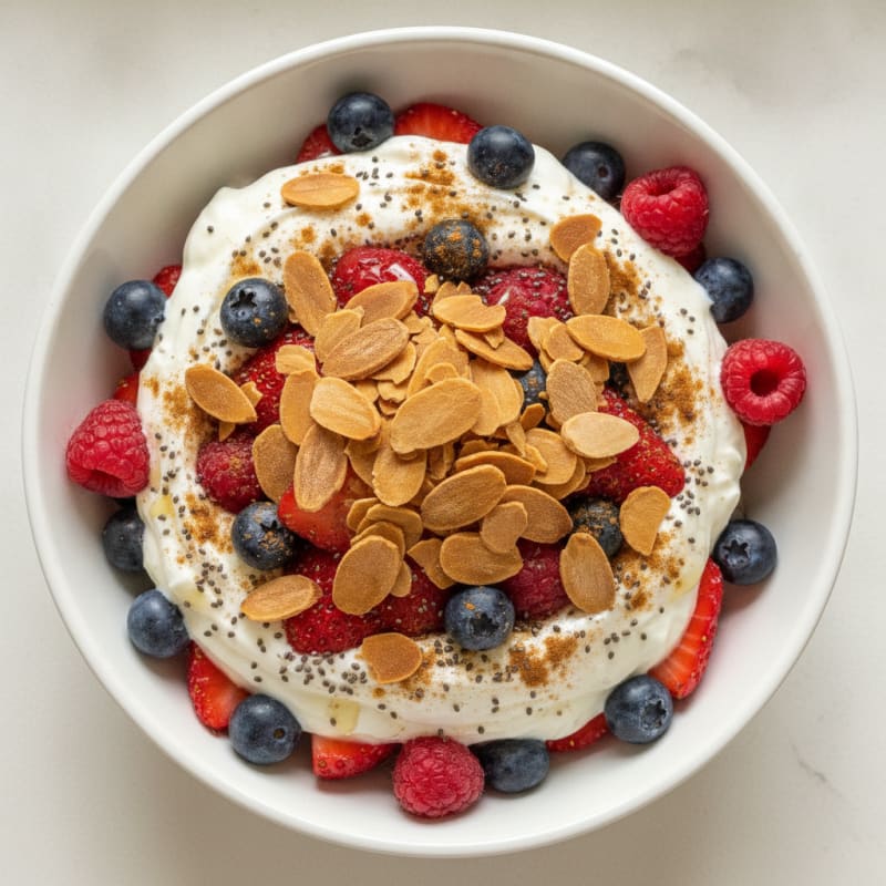Greek Yogurt Protein Parfait with Mixed Berries and Almonds