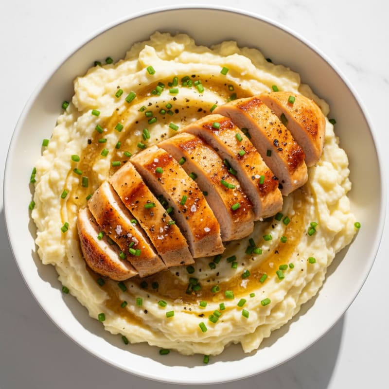 Garlic Parmesan Mashed Potato Bowl with Pan-Seared Chicken