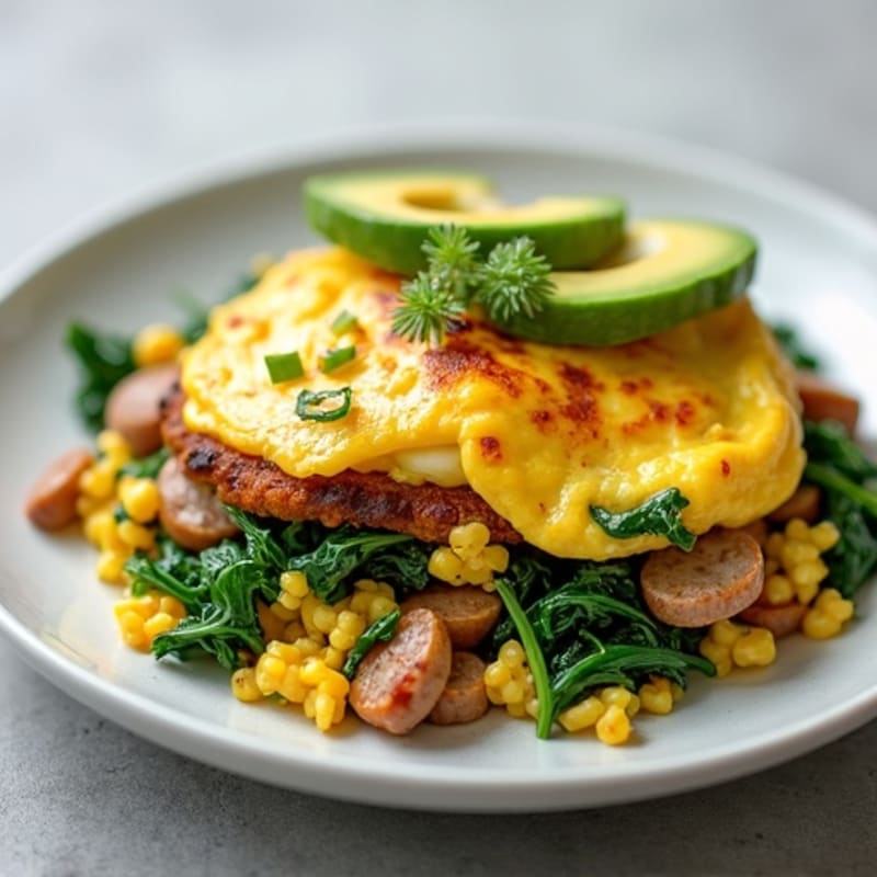Egg White Scramble with Turkey Sausage and Sautéed Spinach