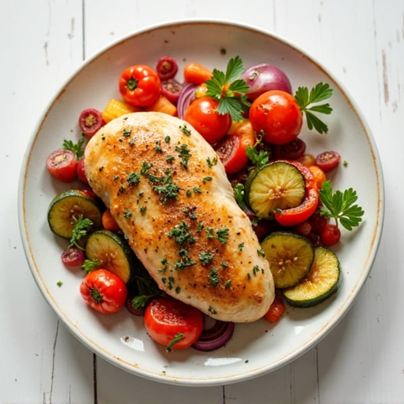Herb-Crusted Chicken with Roasted Rainbow Vegetables