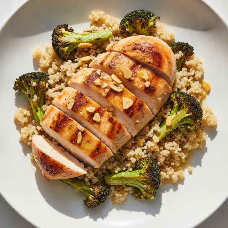 Grilled Chicken Breast with Quinoa and Roasted Broccoli