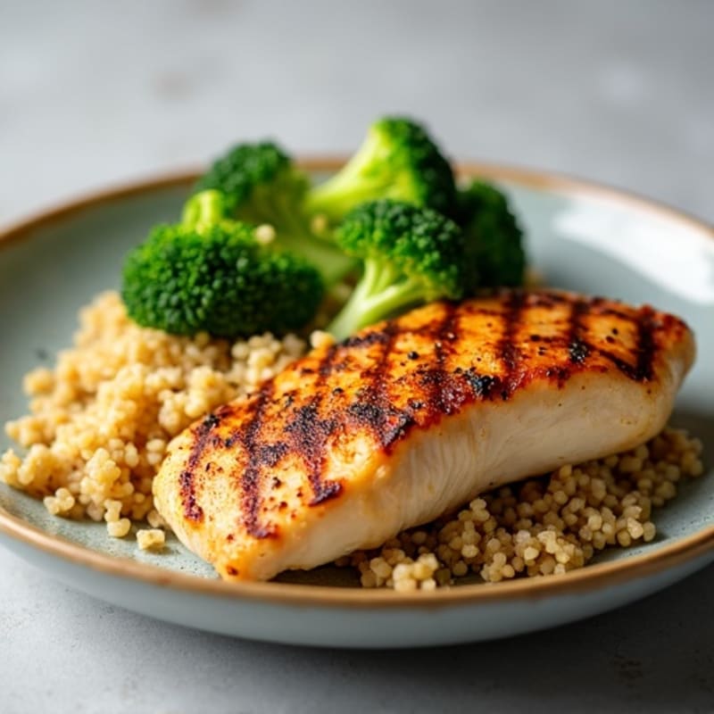 Grilled Chicken Breast with Quinoa and Steamed Broccoli