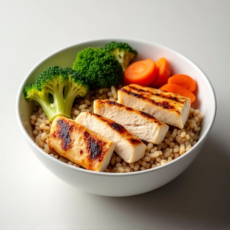 Grilled Chicken Rice Bowl with Carrots and Broccoli