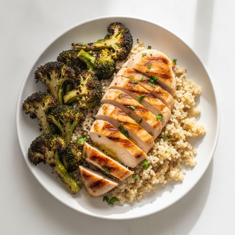 Grilled Chicken Breast with Quinoa and Roasted Broccoli