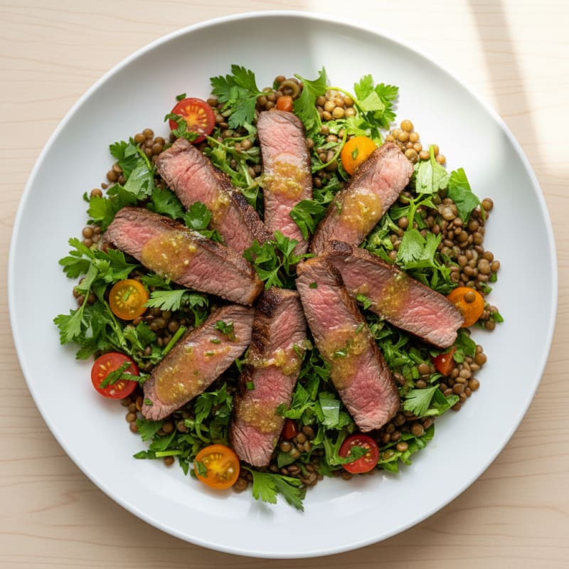 Grilled Organic Beef and Lentil Salad with Fresh Herbs