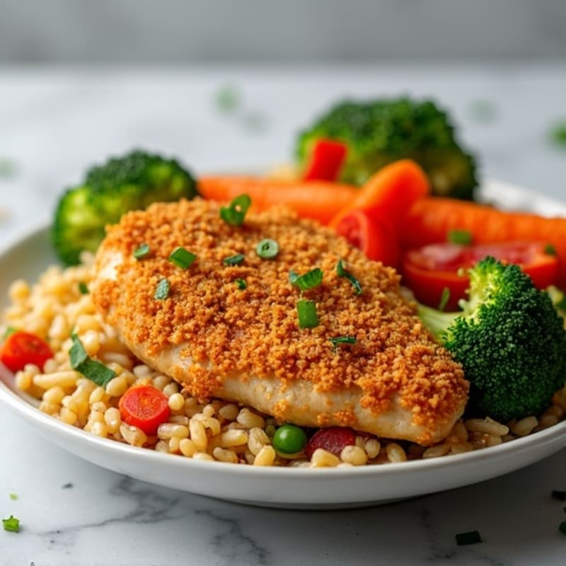 Crispy Chicken and Vegetable Brown Rice Skillet