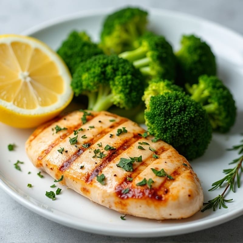 Lemon Herb Grilled Chicken Breast with Steamed Broccoli