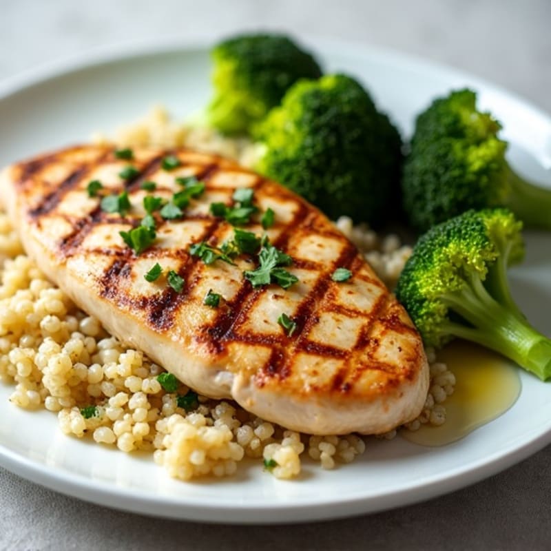 Grilled Chicken Breast with Quinoa and Roasted Broccoli