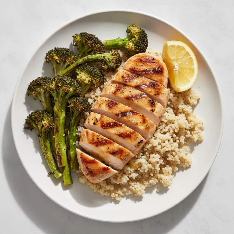 Grilled Chicken Breast with Quinoa and Roasted Broccoli