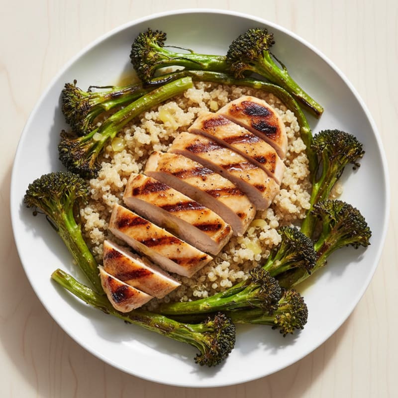 Grilled Chicken Breast with Quinoa and Roasted Broccoli