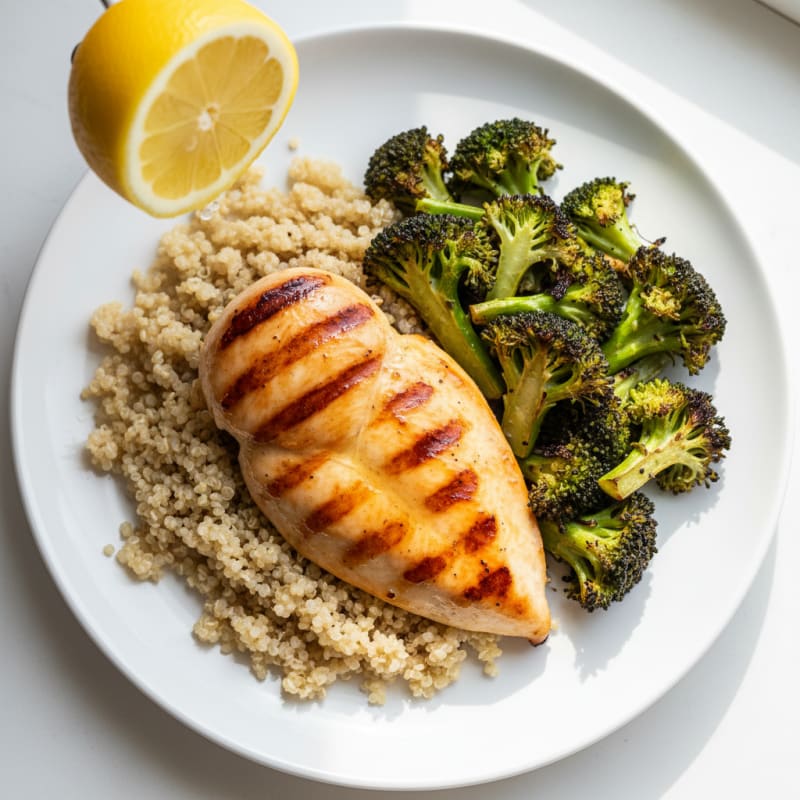 Grilled Chicken Breast with Quinoa and Roasted Broccoli