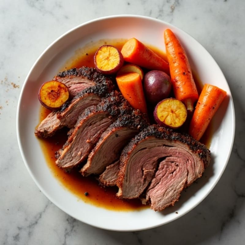 Smoky Slow-Cooked Brisket with Roasted Root Vegetables