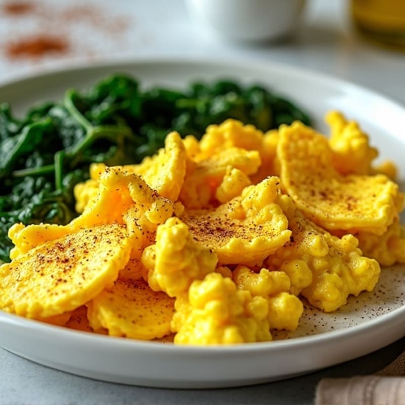 Golden Turmeric Scrambled Eggs with Sautéed Greens