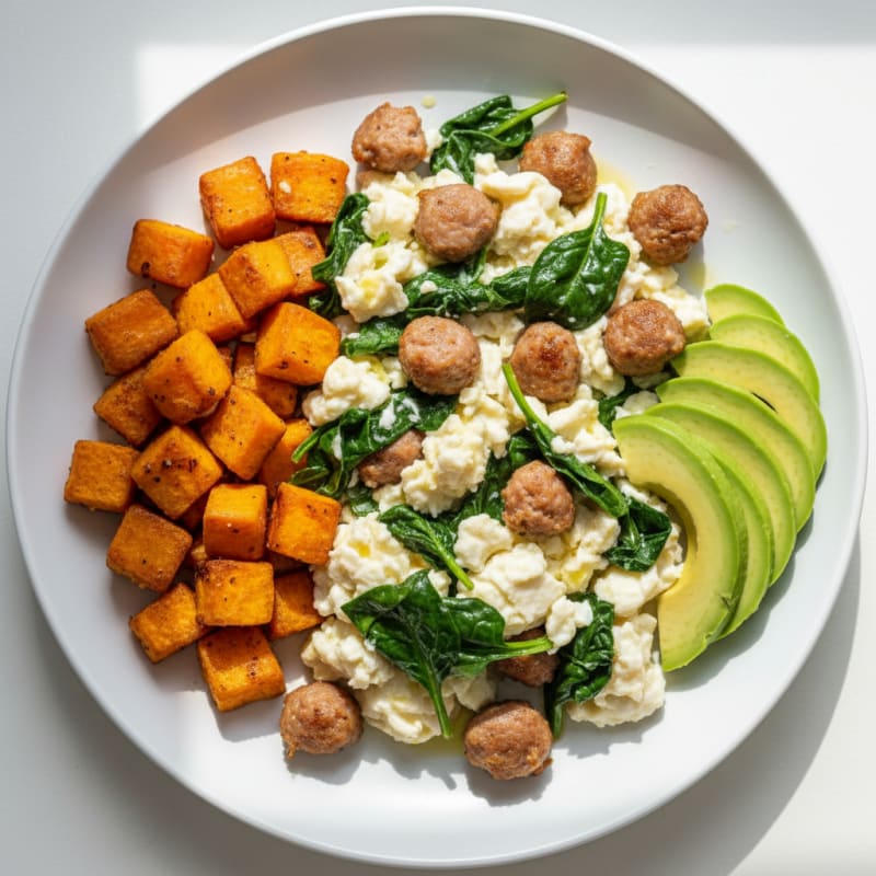 Egg White and Turkey Sausage Scramble with Spinach