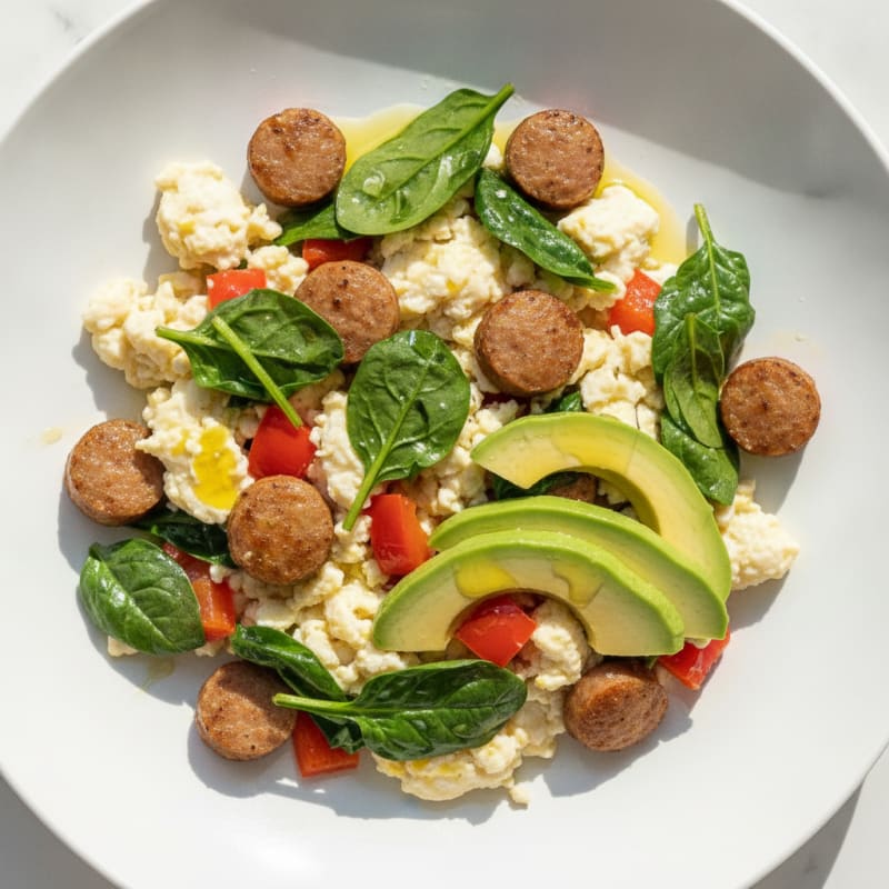 Egg White and Turkey Sausage Scramble with Spinach
