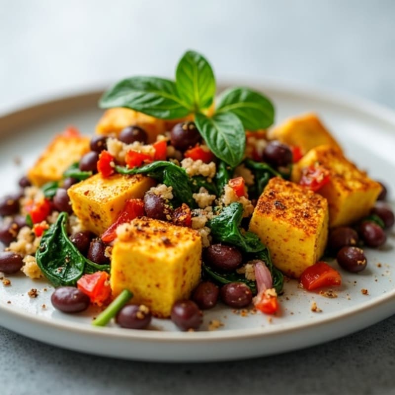 Hearty Tofu Scramble with Fresh Spinach and Bell Peppers