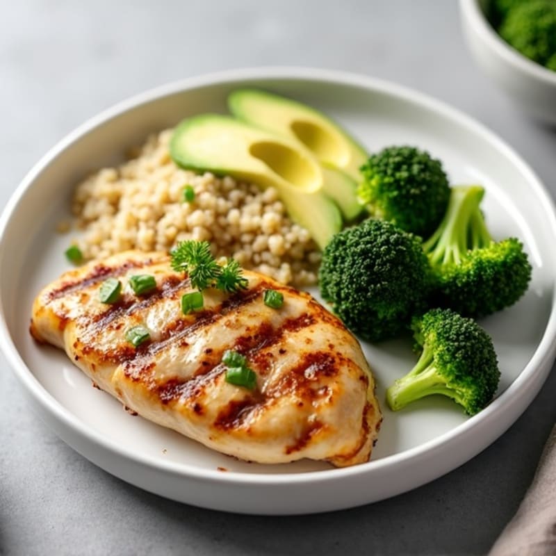 Grilled Lemon Garlic Chicken with Creamy Quinoa and Roasted Broccoli