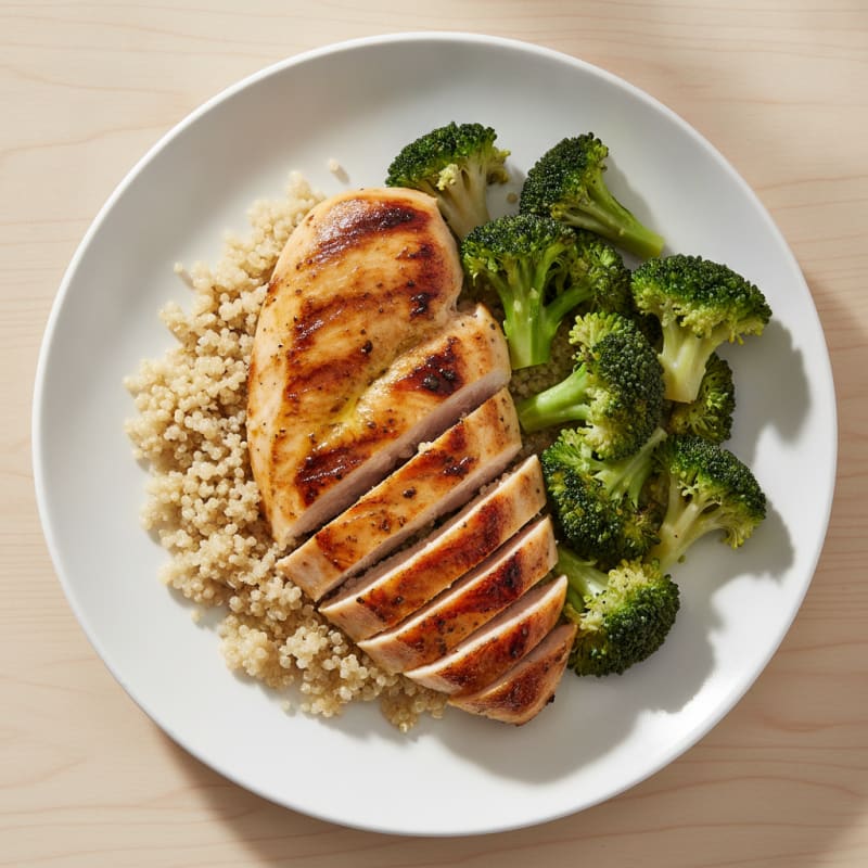Grilled Chicken Breast with Quinoa and Steamed Broccoli