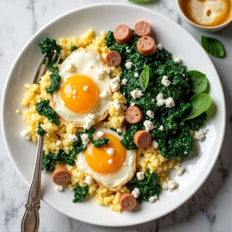 Egg White and Spinach Scramble with Turkey Sausage