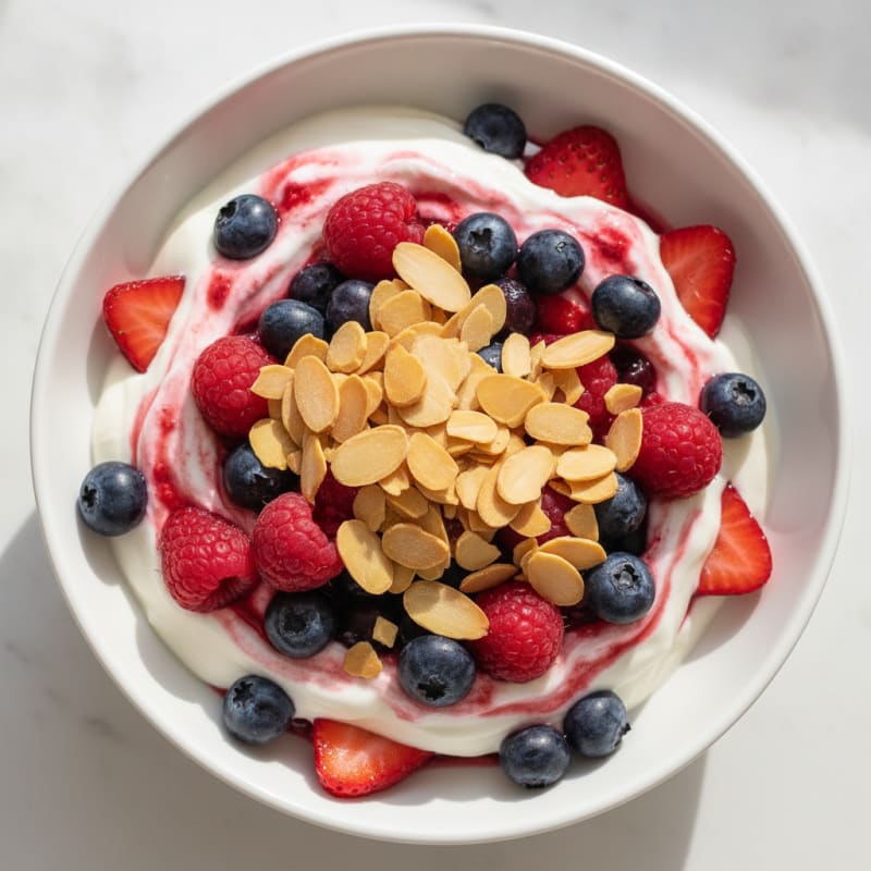 Greek Yogurt Protein Parfait with Mixed Berries and Almonds