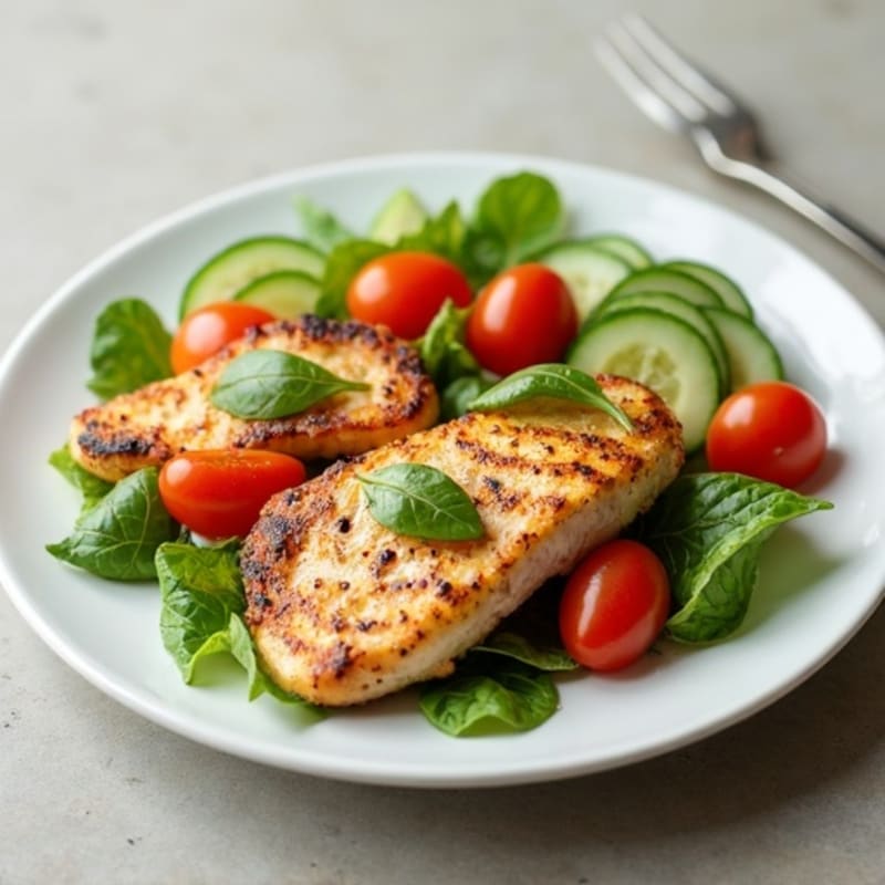 Grilled Chicken Breast with Cucumber Tomato Salad