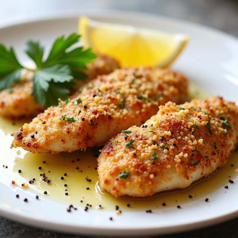 Herb-Crusted Pan Seared Chicken Tenders with Lemon Garlic Sauce