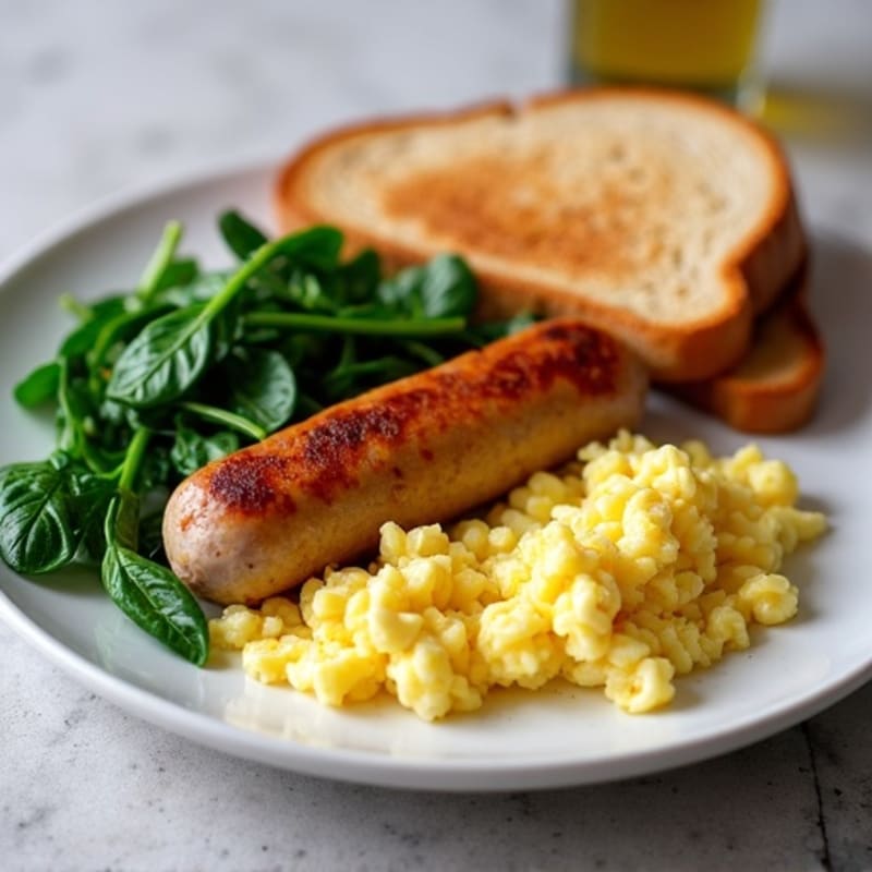 Egg White Scramble with Turkey Sausage and Sautéed Spinach