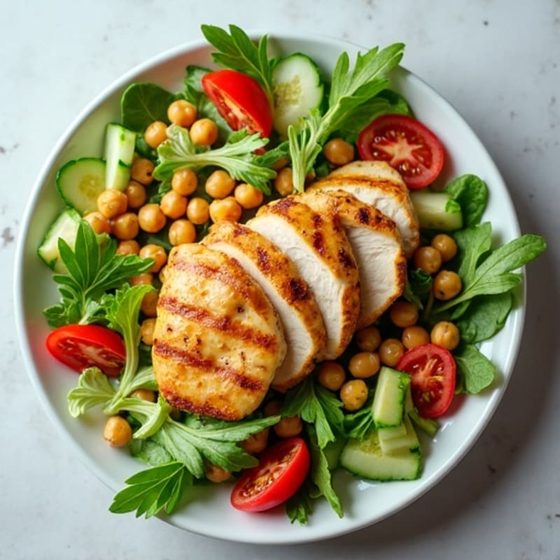 Grilled Chicken Salad with Chickpeas and Fresh Greens