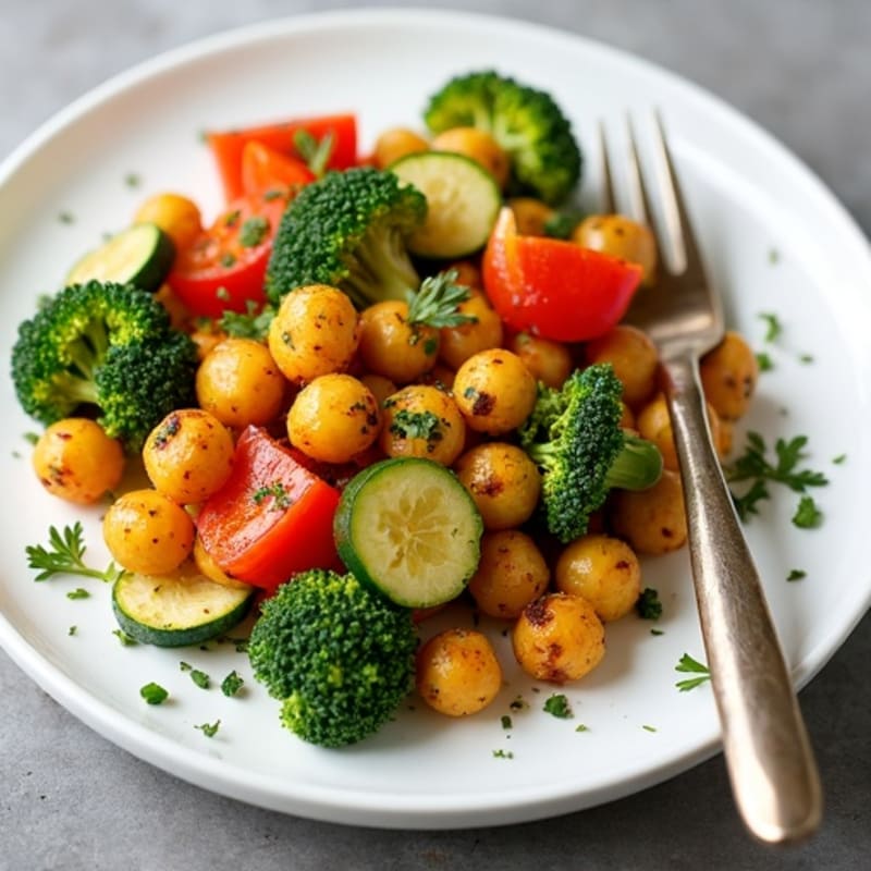 Crispy Lemon Herb Roasted Chickpeas with Roasted Vegetables
