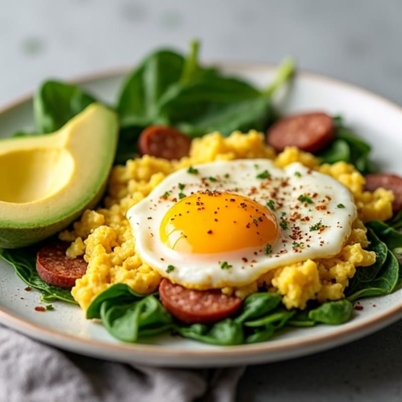 Egg White Scramble with Turkey Sausage and Spinach