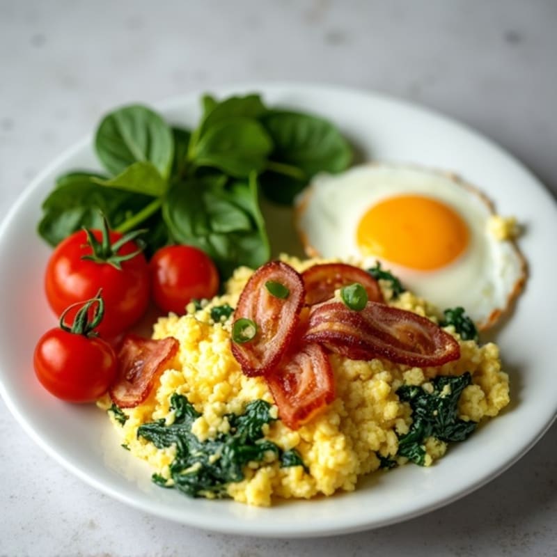 Cottage Cheese Scramble with Spinach and Turkey Bacon