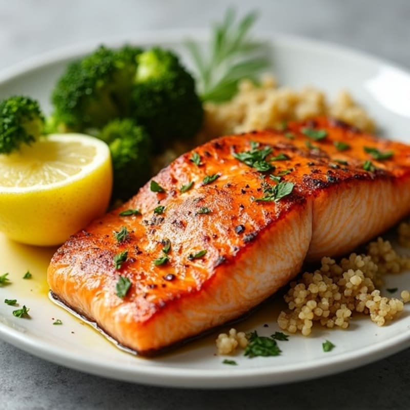 Seared Salmon Fillet with Roasted Broccoli and Quinoa