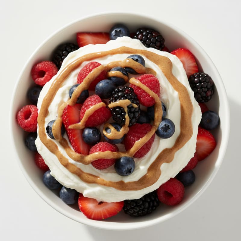 Greek Yogurt Protein Parfait with Mixed Berries and Almond Butter