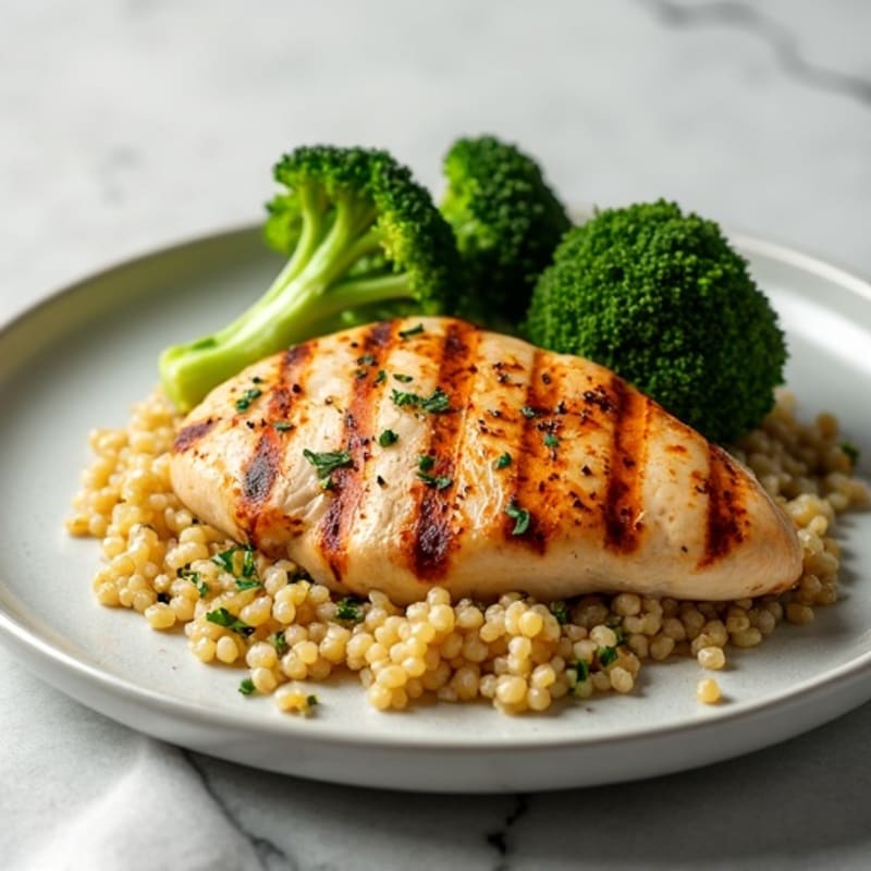 Grilled Chicken Breast with Quinoa and Roasted Broccoli