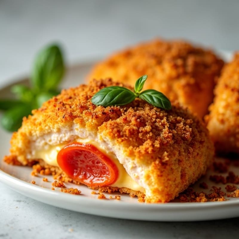 Crispy Baked Cheesy Pepperoni Stuffed Chicken