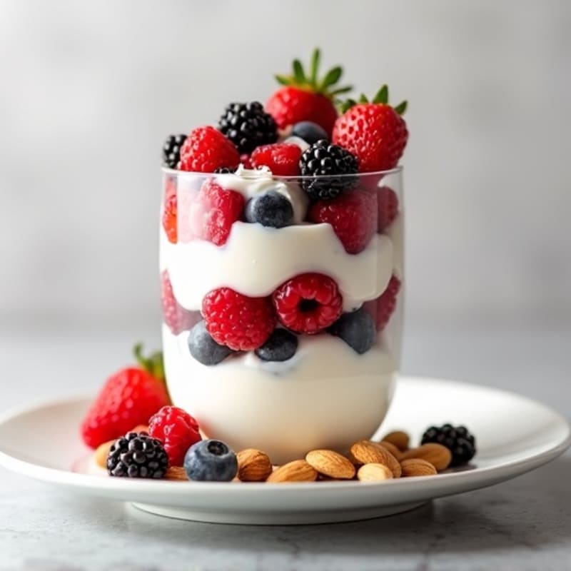 Greek Yogurt Protein Parfait with Mixed Berries and Almonds