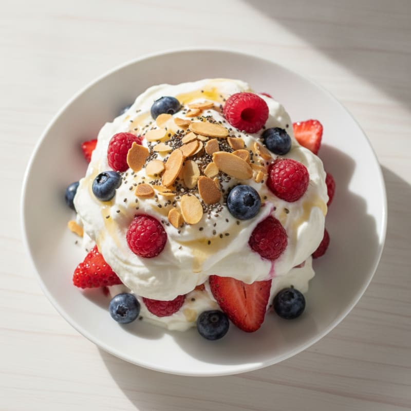 Greek Yogurt Protein Parfait with Mixed Berries and Almonds