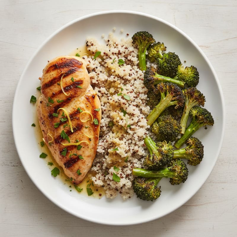 Grilled Chicken Breast with Quinoa and Roasted Broccoli