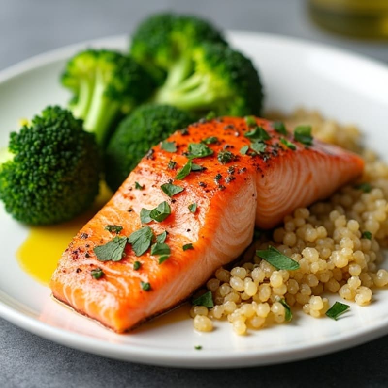 Oven-Baked Herb Salmon with Steamed Broccoli and Quinoa