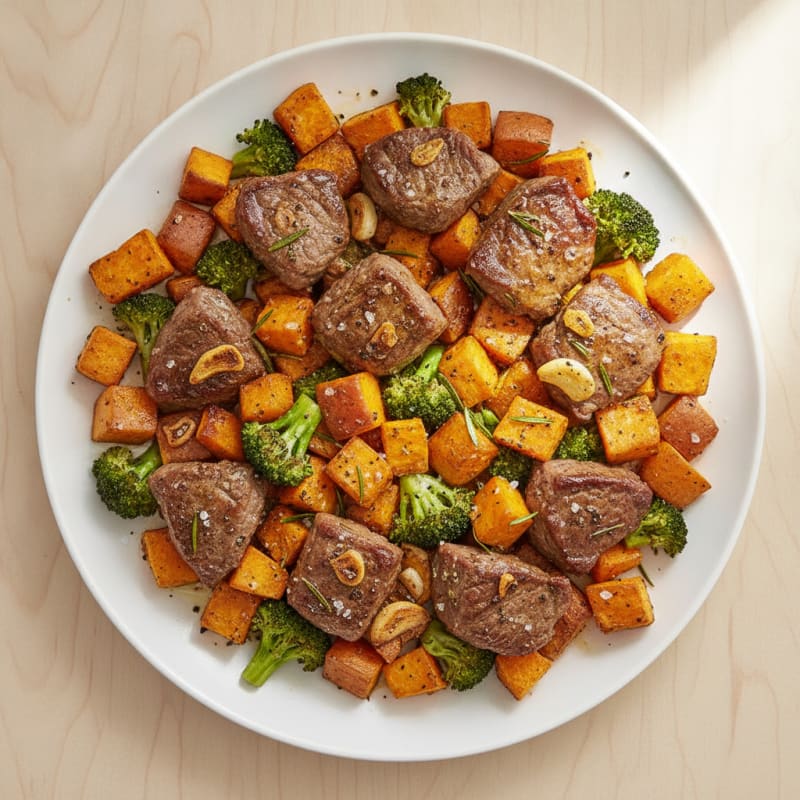 Garlic Herb Beef and Sweet Potato Roast
