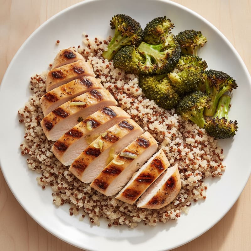 Grilled Chicken Breast with Roasted Broccoli and Quinoa