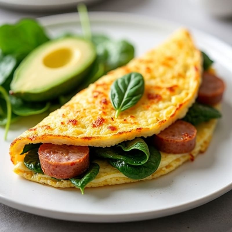 Crispy Egg White Omelet with Turkey Sausage and Spinach