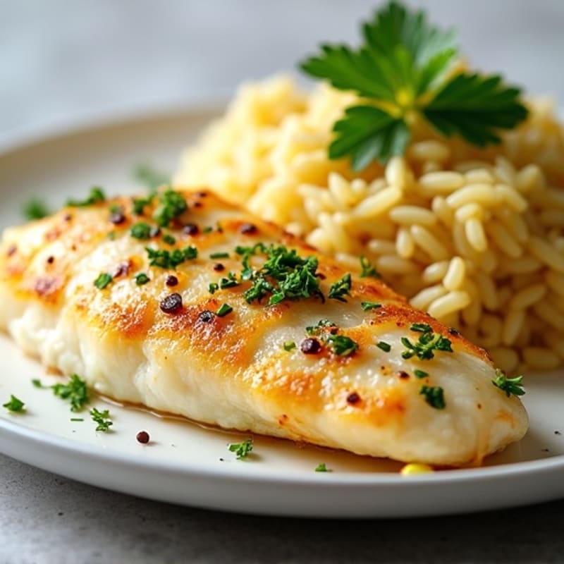 Lemon-Herb Pan Seared Tilapia with Garlic Rice