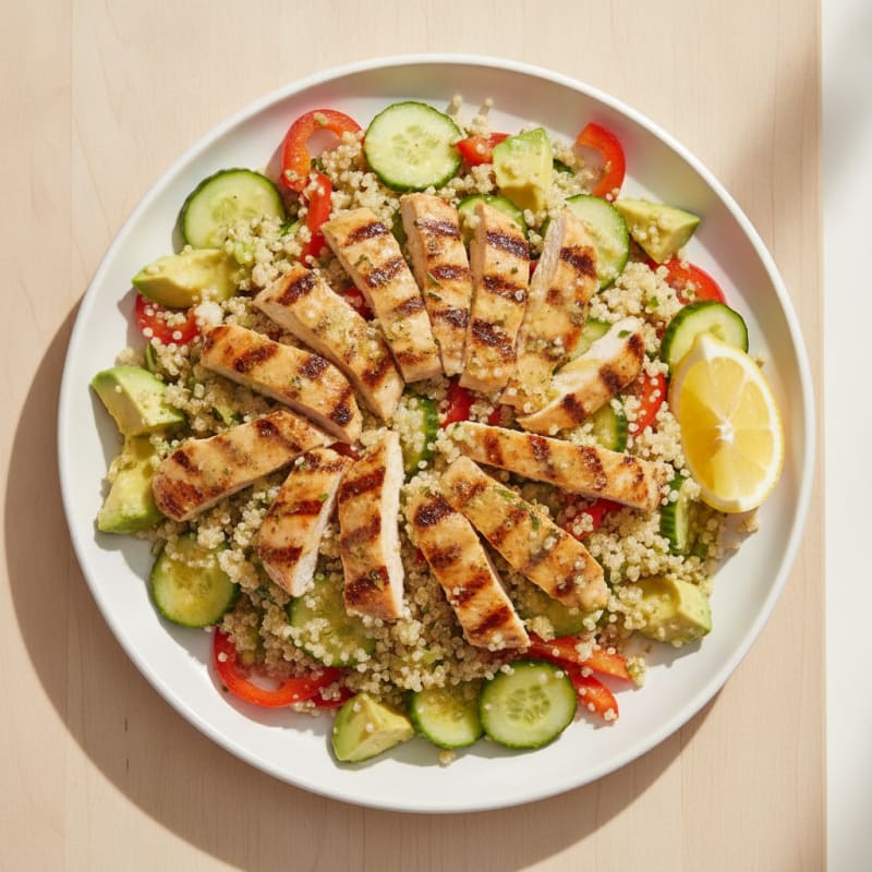 Grilled Chicken and Quinoa Salad with Crunchy Vegetables