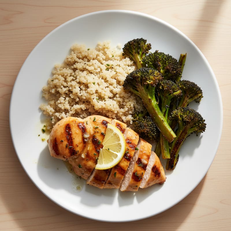 Grilled Chicken Breast with Quinoa and Roasted Broccoli