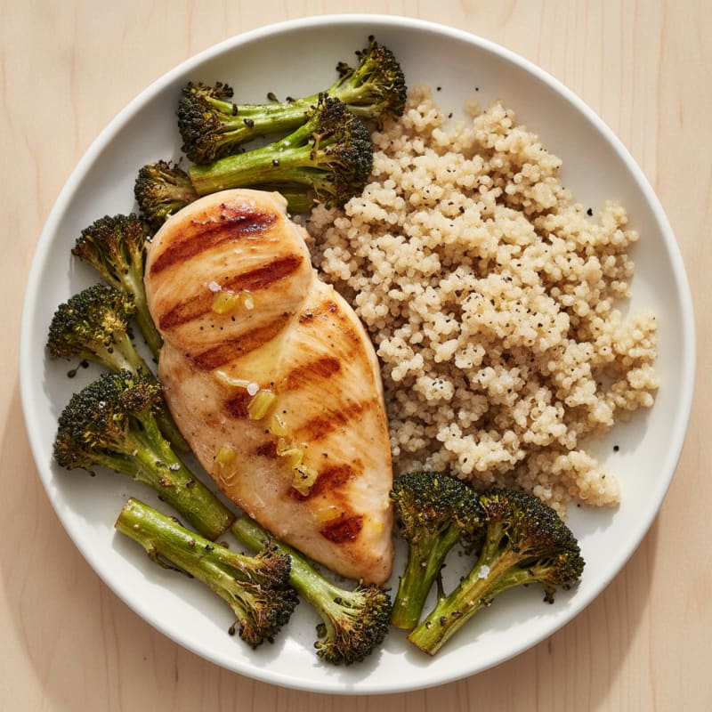 Grilled Chicken Breast with Quinoa and Roasted Broccoli