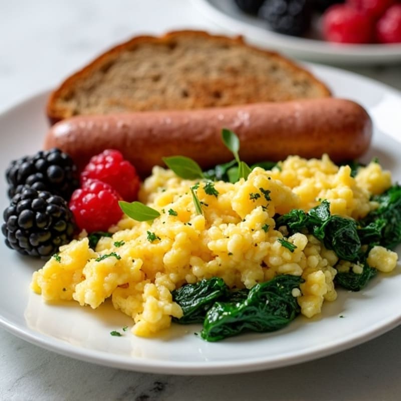 Egg White Scramble with Turkey Sausage and Spinach